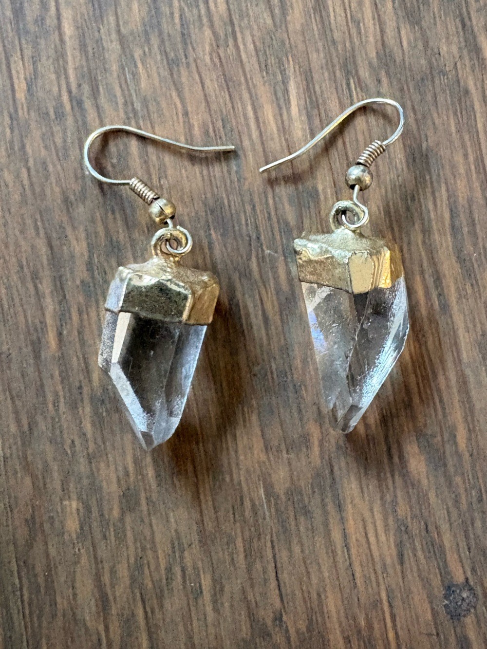 Gold-Tone Clear Quartz Crystal Point Drop Earrings - Women's Jewelry